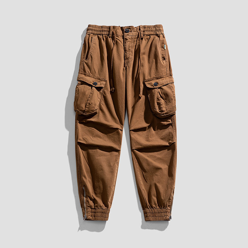 Men Multifunctional Zip Cargo Jogging Pants with Knee Inserts and Elastic Drawstring Waistband Mune Fashion