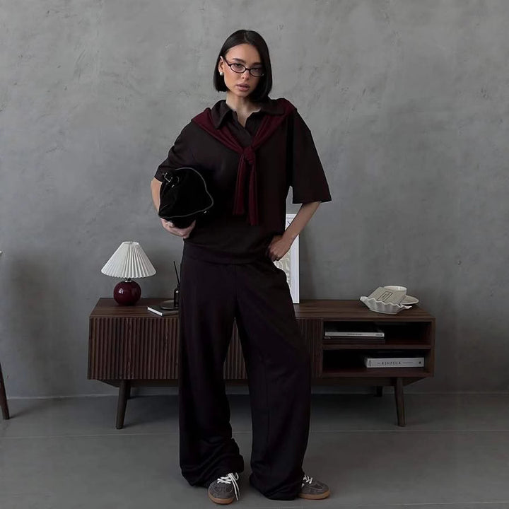 Women's loungewear set with open polo collar and loose comfort pants Mune Fashion