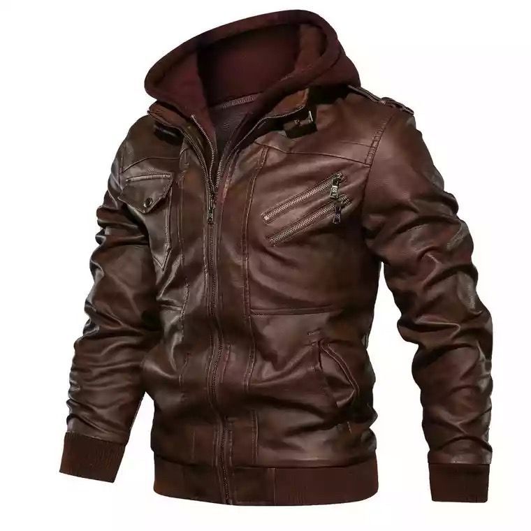 Men's Urban Faux Leather Hooded Jacket with Teddy Lining and Multifunctional Pockets Mune Fashion