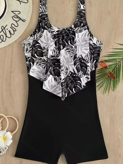 Women's One-Piece Swimsuit with Floral Top Mune Fashion