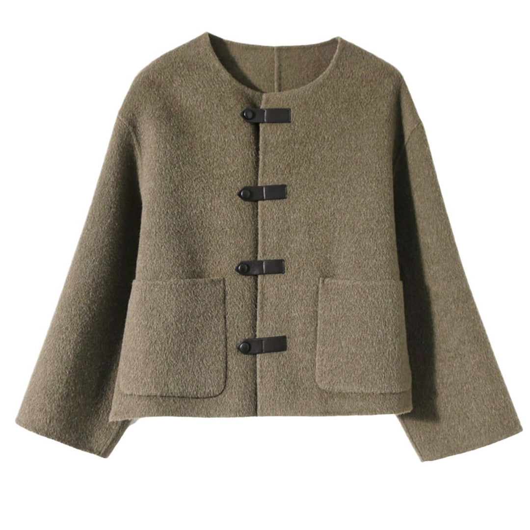 Women Elegant Wool Jacket with Buttons Mune Fashion