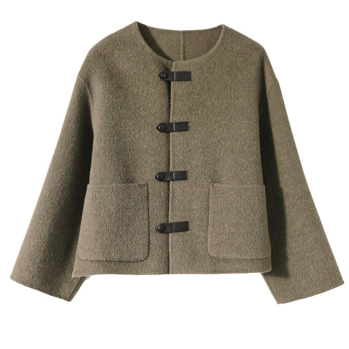 Women Elegant Wool Jacket with Buttons Mune Fashion