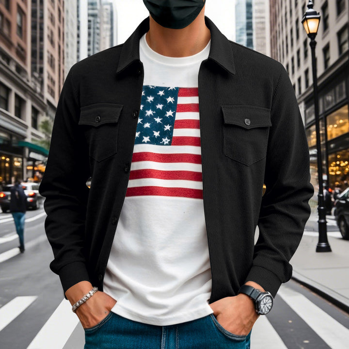Men's corduroy overshirt jacket with patch chest pockets, structured ribbed quality and continuous button placket Mune Fashion