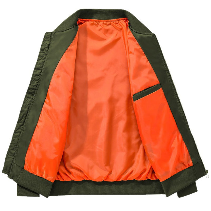 Men's bomber jacket in flight style with contrasting inner lining, sleeve zip pocket & ribbed cuffs Mune Fashion