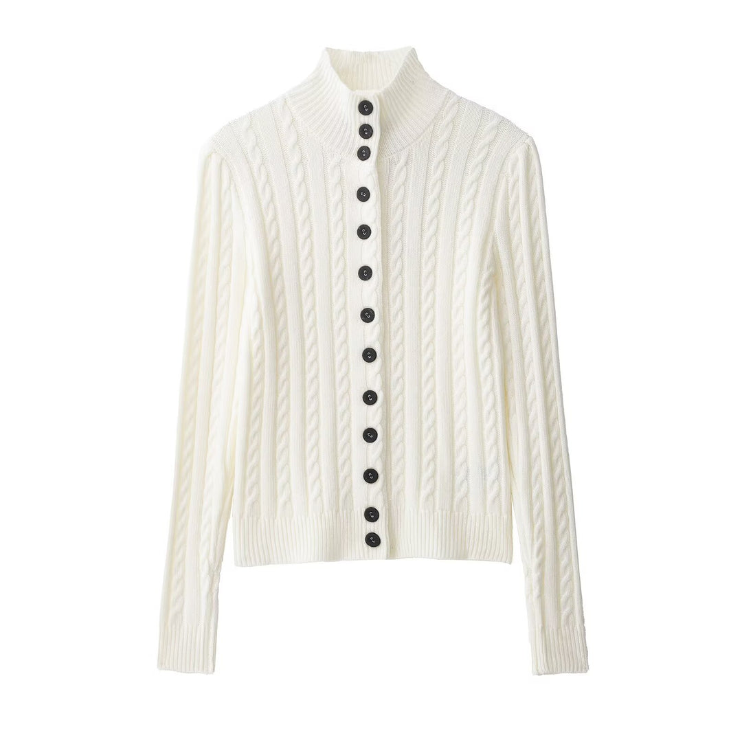 Women’s fine knit cardigan with crocheted Peter Pan collar Mune Fashion