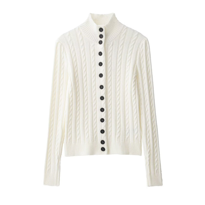 Women’s fine knit cardigan with crocheted Peter Pan collar Mune Fashion