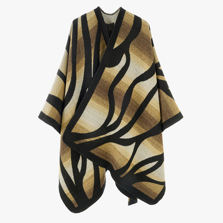 Women's textured knit cape with asymmetric wrap style and jacquard pattern Mune Fashion