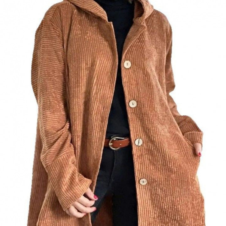 Women's Long Hooded Knitted Cardigan with Ribbed Texture, Button Placket and Side Pockets Mune Fashion