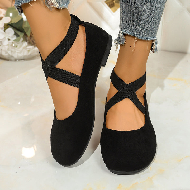 Ladies' ballerinas with elastic cross straps and soft velvet suede upper Mune Fashion