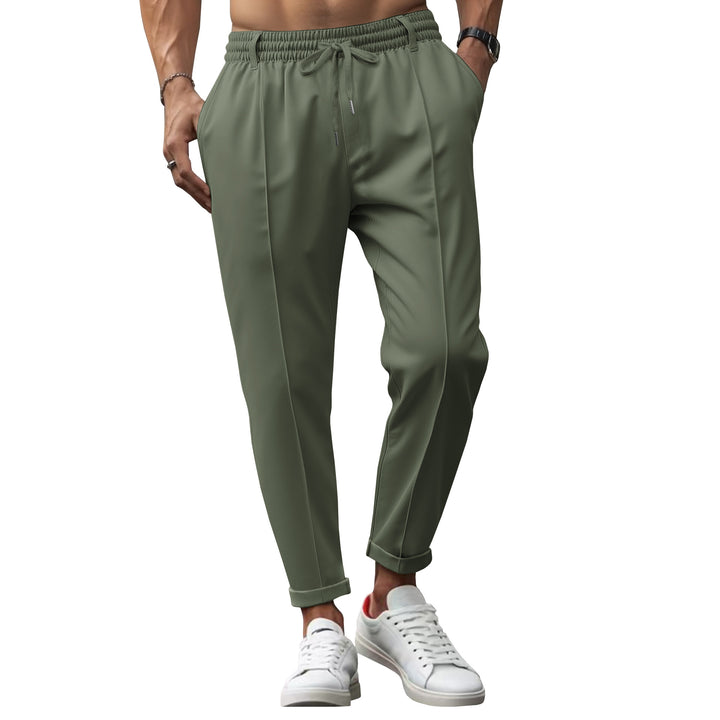 Men's casual chino jogging pants with elastic waistband and pleat Mune Fashion