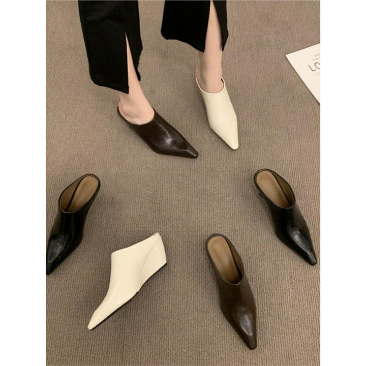 Women pointed toe Slip-On Mules with sculpted wedge heel Mune Fashion