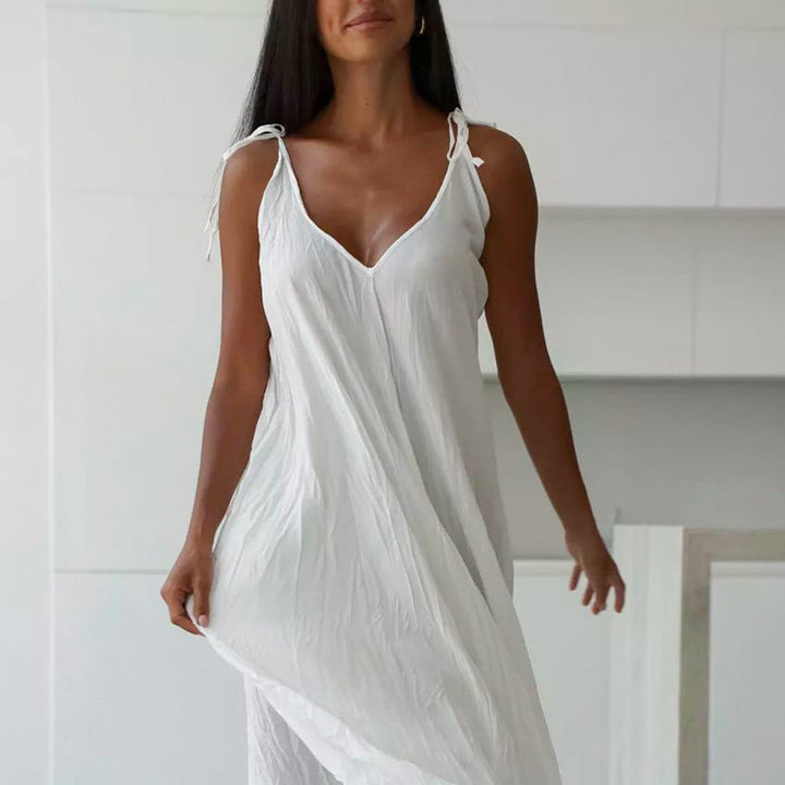 Mune | Women's White Loose Idle Long Slip Nightgown Casual Comfortable Outerwear Homewear