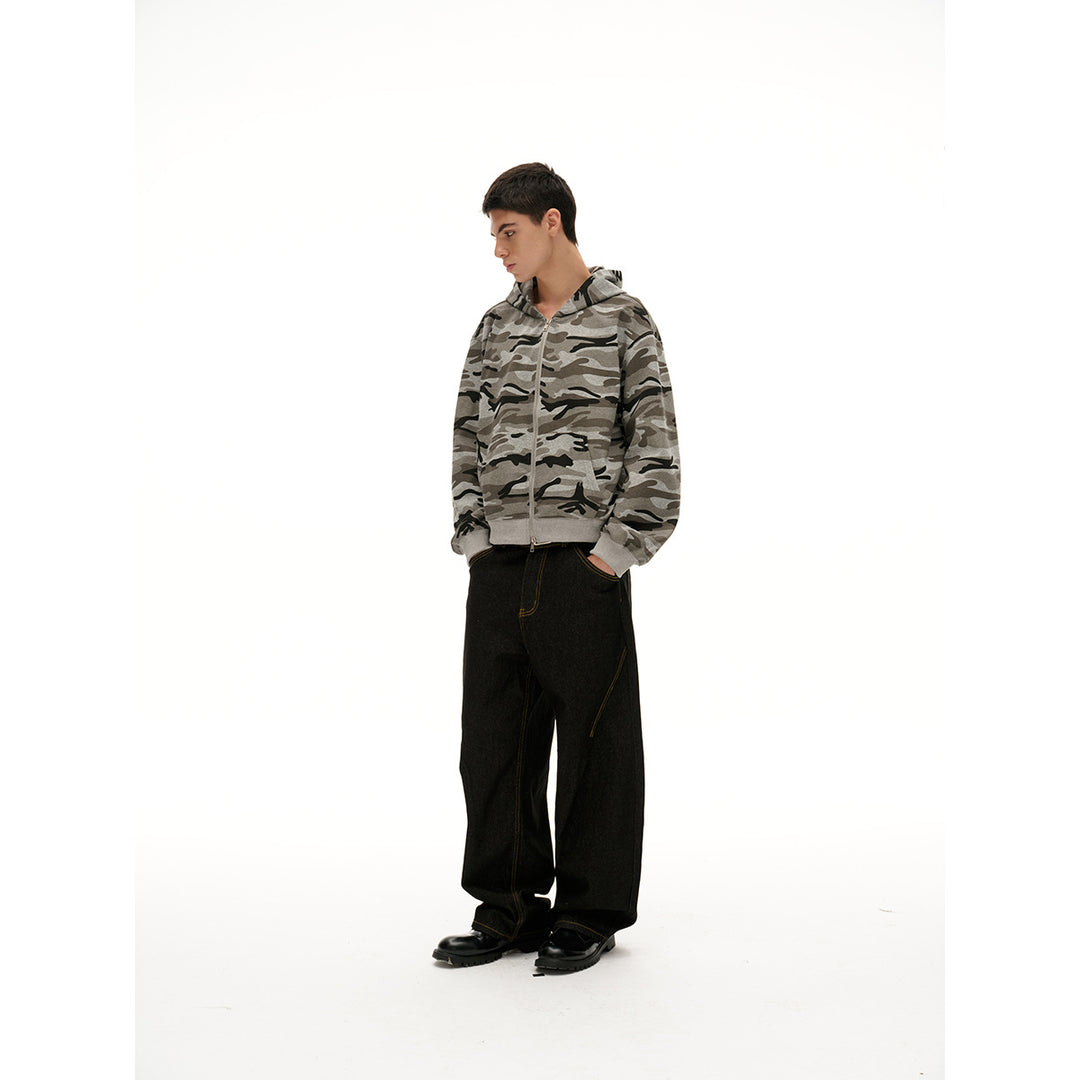 Unisex Oversized Hoodie Jacket with Full Zip and Camouflage Print Mune Fashion