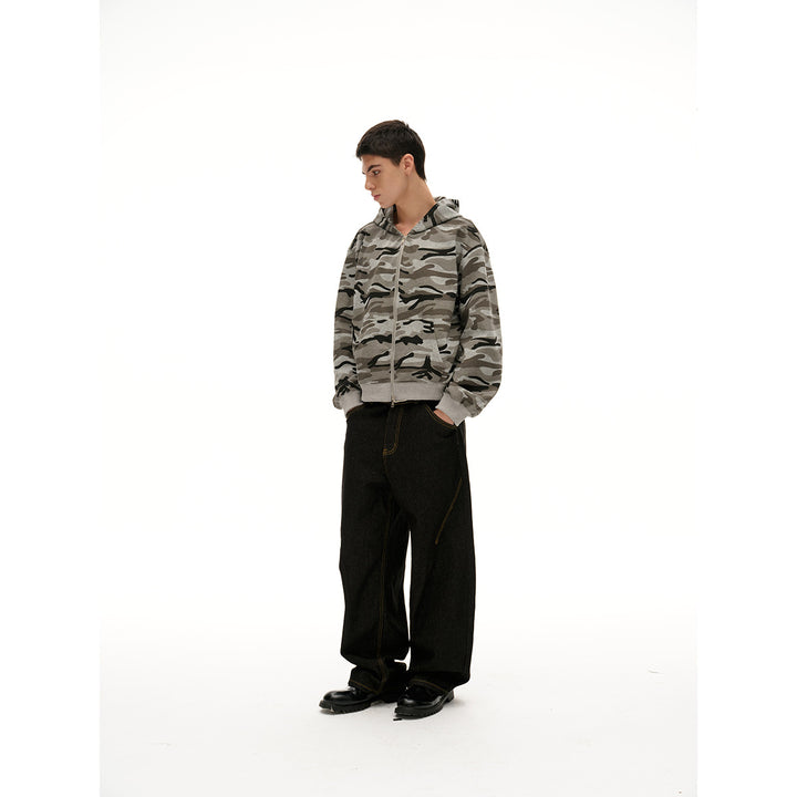 Unisex Oversized Hoodie Jacket with Full Zip and Camouflage Print Mune Fashion