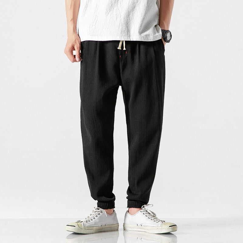 Men's lightweight linen pants with drawstring and elastic cuffs Mune Fashion