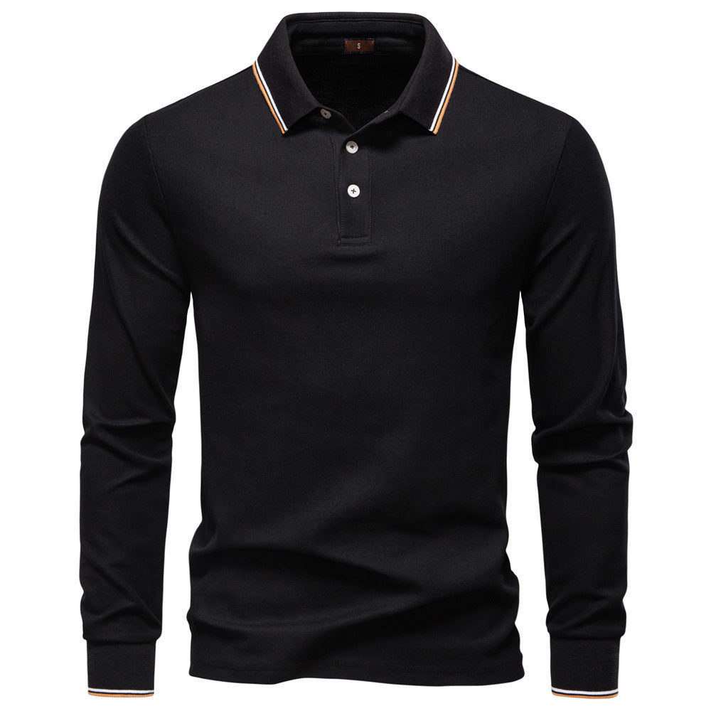 Men's tailored long-sleeve polo made of fine cotton pique with concealed button placket and ribbed cuffs Mune Fashion