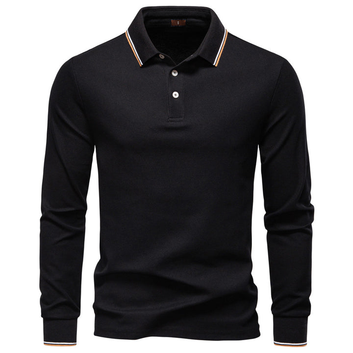 Men's tailored long-sleeve polo made of fine cotton pique with concealed button placket and ribbed cuffs Mune Fashion