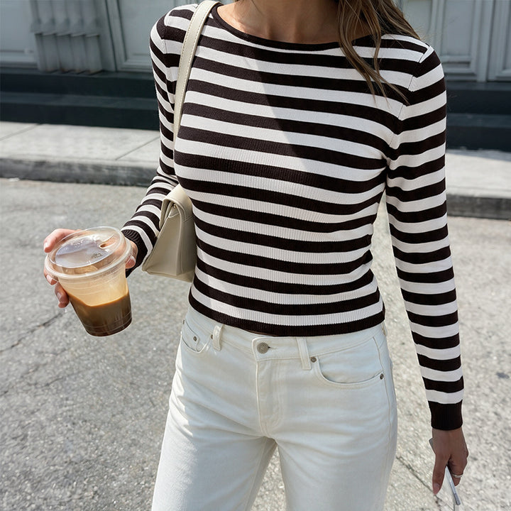 Women's Casual Long Sleeve Sweater in Modern Striped Look Mune Fashion