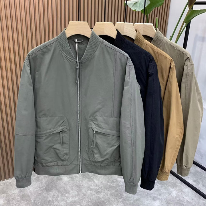 Men's Lightweight Utility Bomber Jacket with Zip, Multi-Function Pockets and Ribbed Cuffs Mune Fashion