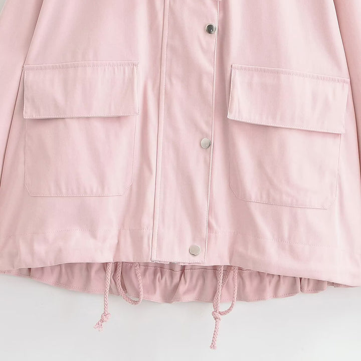 Women's Short Water-Repellent Hooded Jacket with Drawstring, Snap Button Placket, and Flap Pockets Mune Fashion