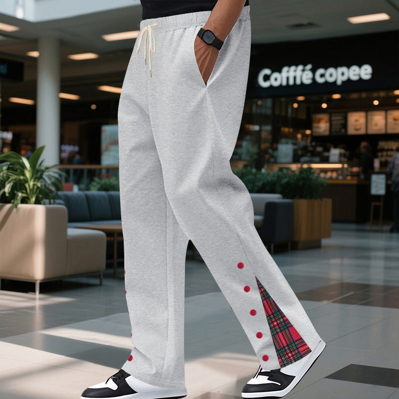 Men's nan Relax leisure pants with press stud side slits and tartan check insert Mune Fashion