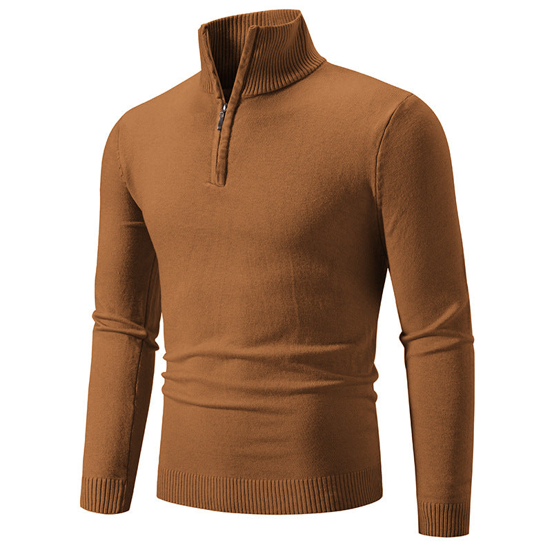 Men's fine knit half-zip pullover with ribbed stand-up collar and slim fit Mune Fashion