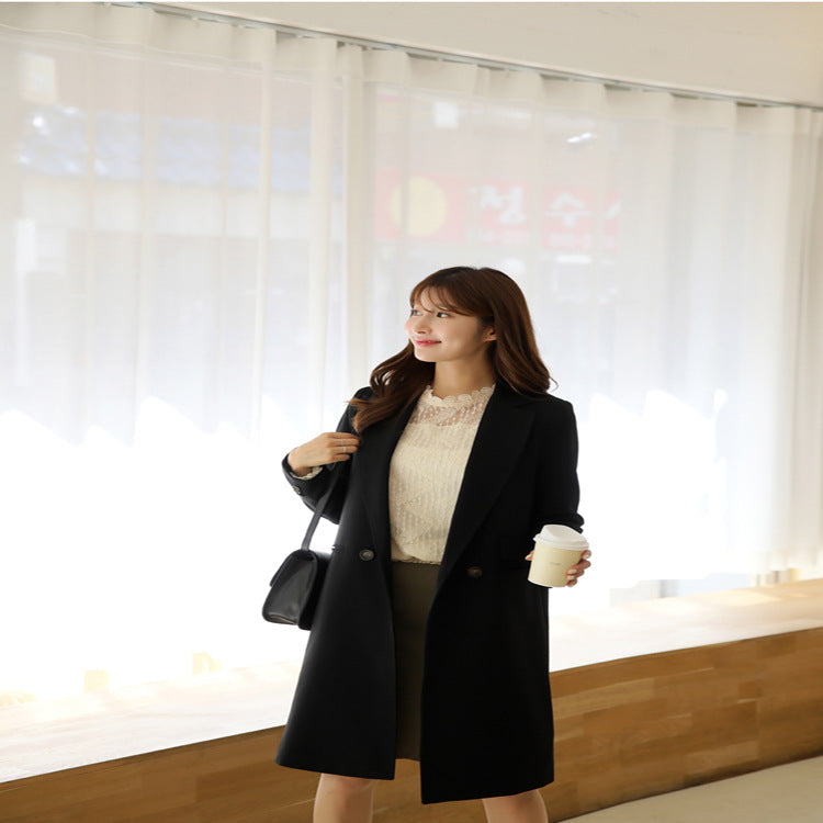 Women's Knee-Length Single-Breasted Wool Blend Long Coat in Minimalist Tailoring Mune Fashion