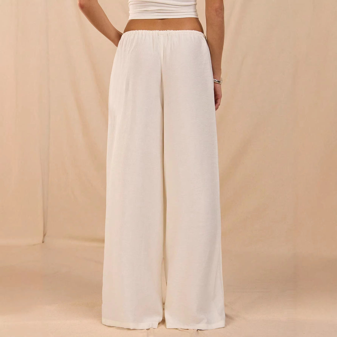 Ladies Wide Relax Pants made of Viscose-Linen Blend with Elastic Waistband and Drawstring Mune Fashion