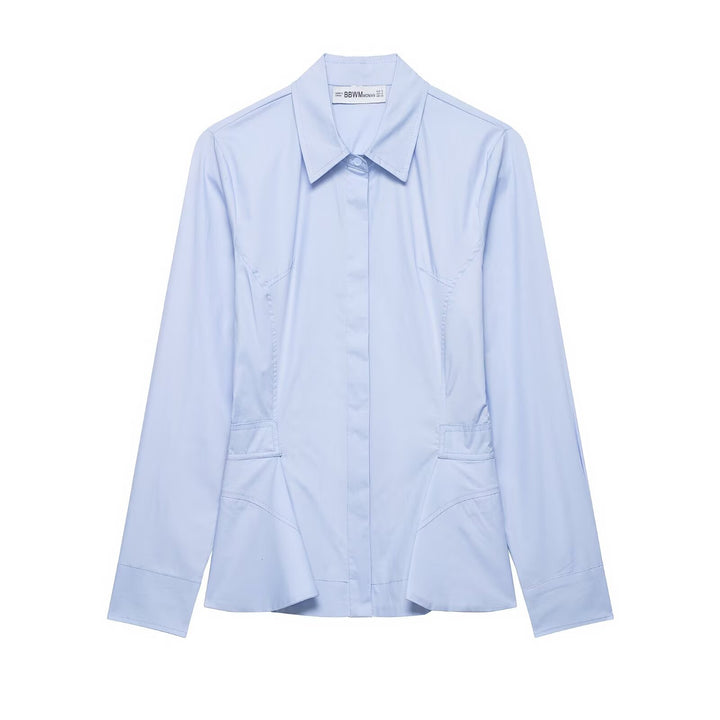 Women's Tailored Shirt Blazer with Concealed Button Placket, Side Pockets and Slim Silhouette Mune Fashion
