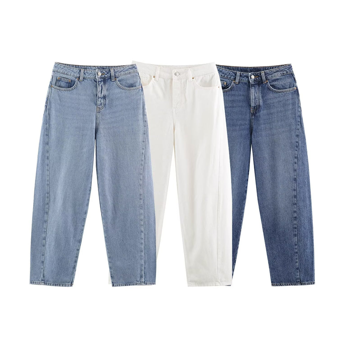 Women's high-waisted wide jeans with straight leg and cropped length Mune Fashion