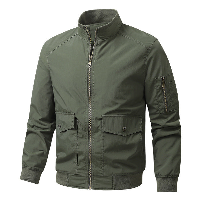 Men's Wind and Water Resistant Urban Bomber Jacket with Stand Collar and Multiple Pockets Mune Fashion