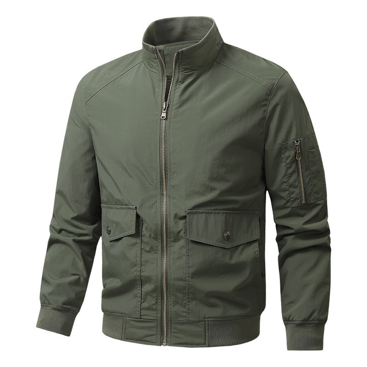 Men's Wind and Water Resistant Urban Bomber Jacket with Stand Collar and Multiple Pockets Mune Fashion