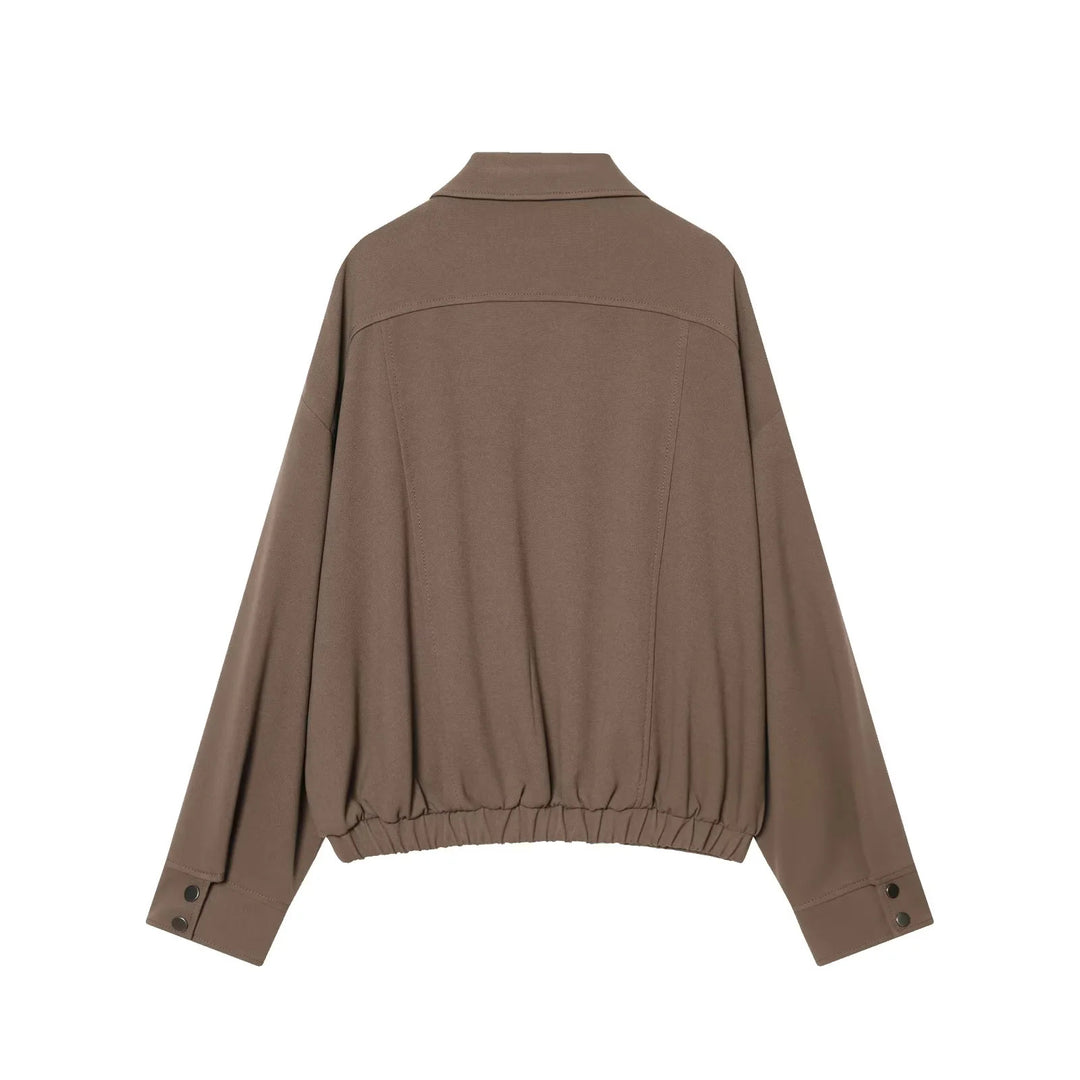 Women's oversized sweatshirt with shirt collar, snap button front and waist drawstring Mune Fashion