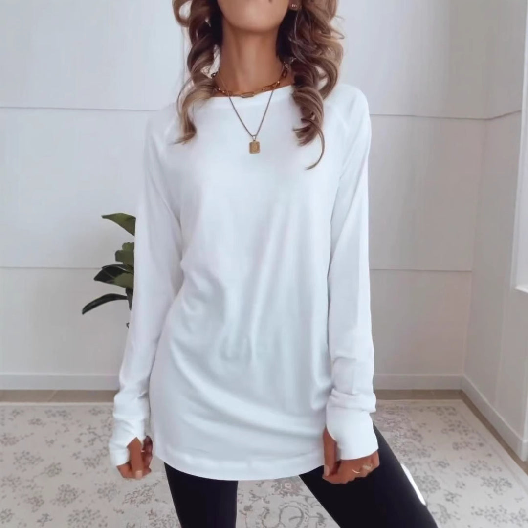 Women's long sleeve tunic with round neck and thumb hole sleeves Mune Fashion