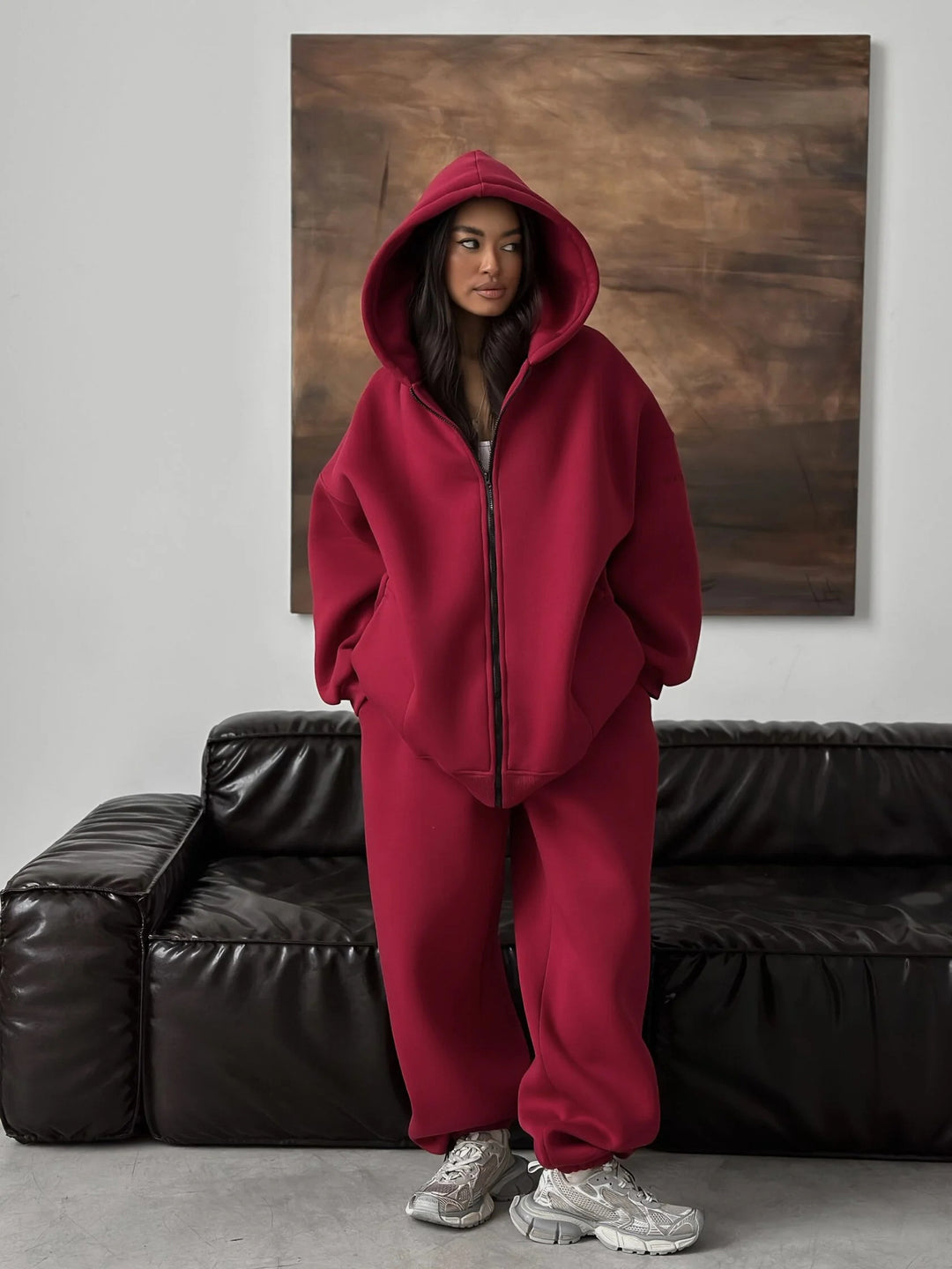 Women's Oversize Hoodie Jacket with Concealed Zipper and Comfortable Scuba Look Mune Fashion