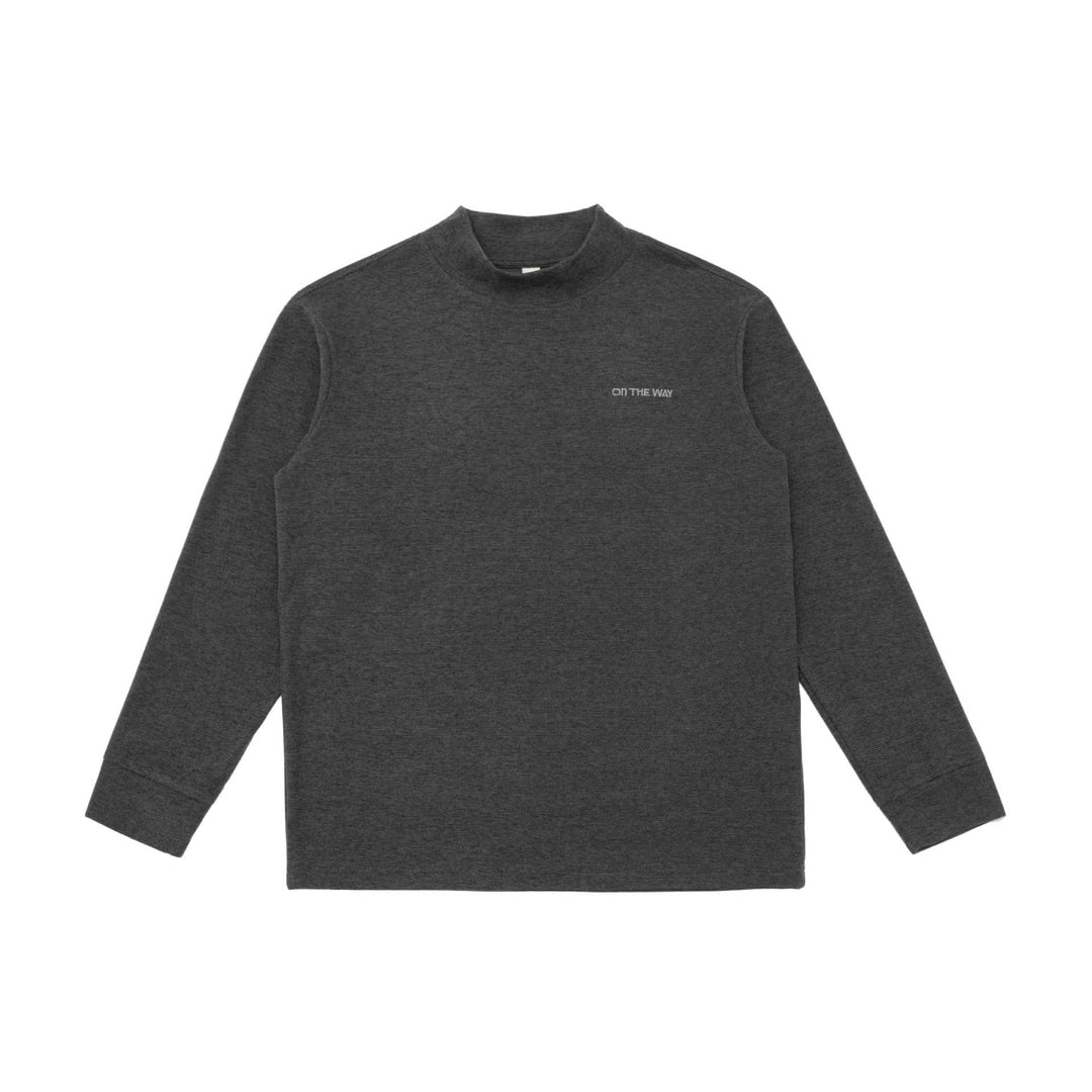 Unisex finely structured mock neck pullover made of cotton blend with subtle chest embroidery Mune Fashion