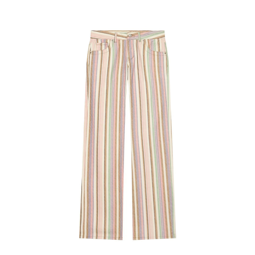 Women's Striped High-Waist Palazzo Pants with Wide Leg and Five-Pocket Details Drune