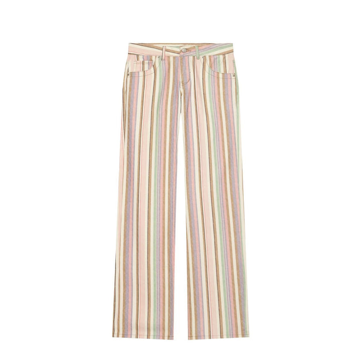 Women's Striped High-Waist Palazzo Pants with Wide Leg and Five-Pocket Details Drune