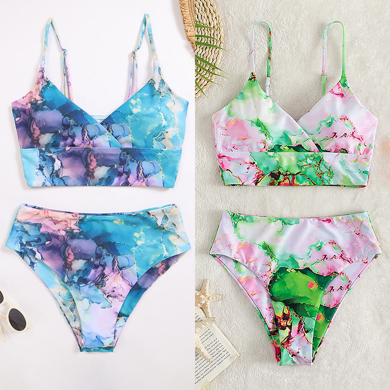 Women's Bikini Set with Crossed Top and Floral Details Mune Fashion