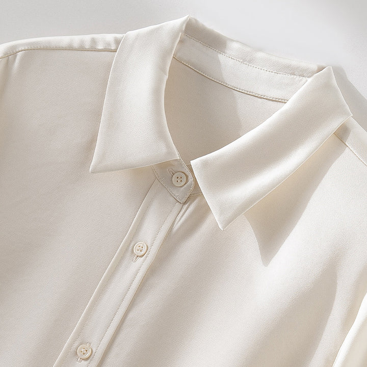Women's Silk-like Blouse with Classic Shirt Collar, Front Button Placket and Extended Cuffs Mune Fashion