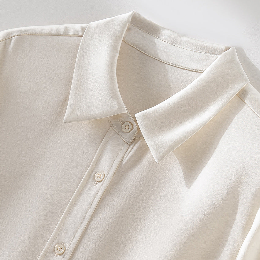 Women's Silk Look Blouse with Shirt Collar, Concealed Button Placket and Extended Cuff Detail Mune Fashion