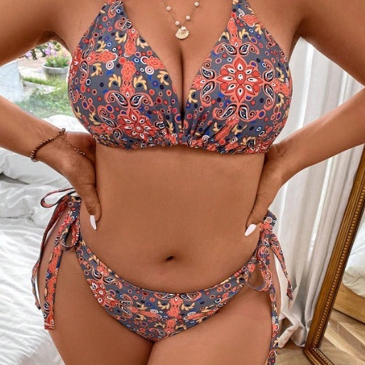 Women's triangle bikini with playful knots and colorful pattern Mune Fashion