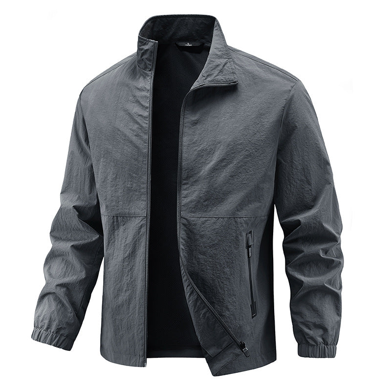 Men's Lightweight Technical Transition Jacket with Stand-Up Collar, Breathable Mesh Lining, and Water-Repellent Zipper Pockets Mune Fashion