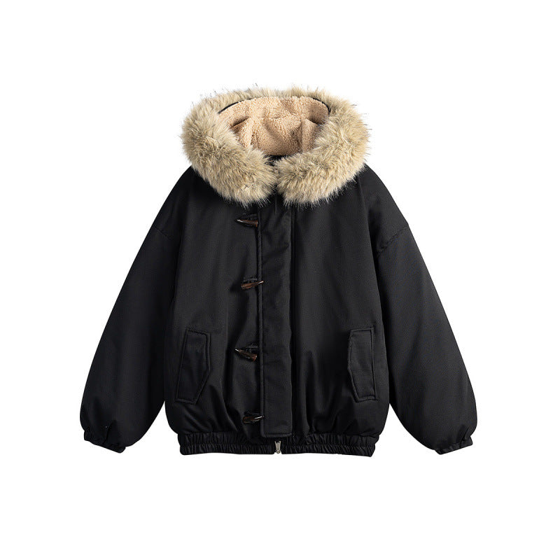 Unisex Padded Hooded Jacket in Boxy Cut with Teddy Lining, Faux Fur Collar and Toggle Closures Mune Fashion