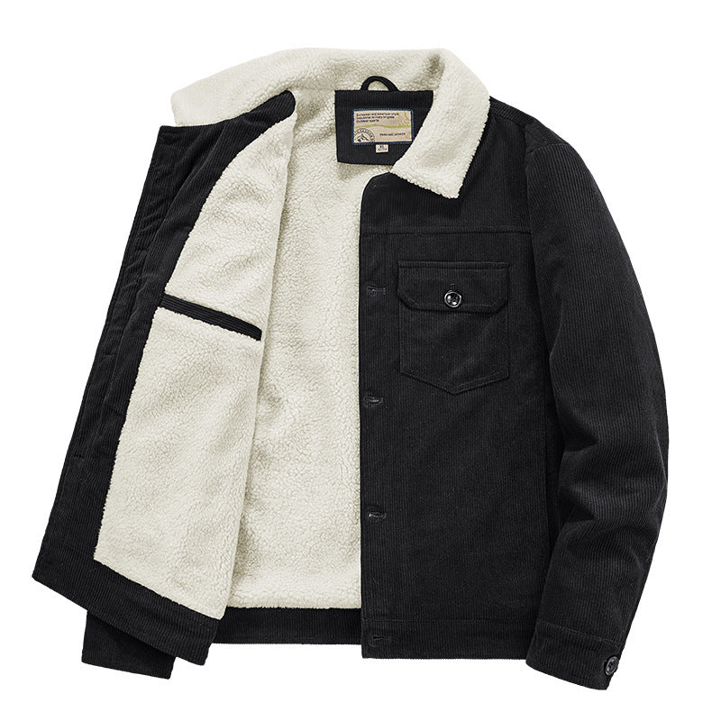 Men's fine cord trucker jacket with continuous Sherpa lining and front flap pocket Mune Fashion
