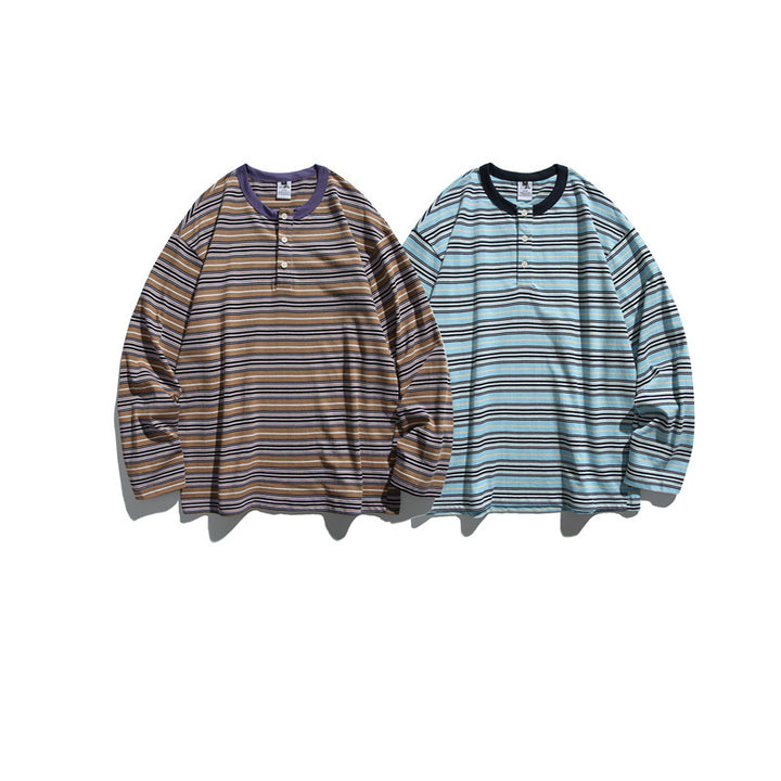 Unisex Striped Long Sleeve Henley Shirt in Oversized Relaxed Fit Mune Fashion