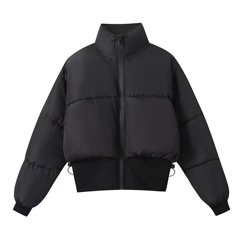 Ladies short padded bomber-style puffer jacket with high stand-up collar and elastic waistband Mune Fashion