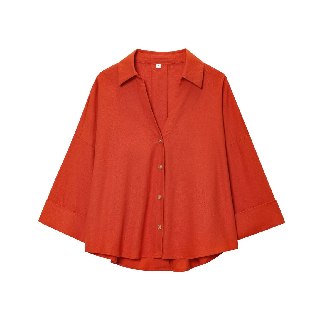 Women's Oversize Viscose Blouse with Three-Quarter Sleeves and Extended Back Hem Mune Fashion