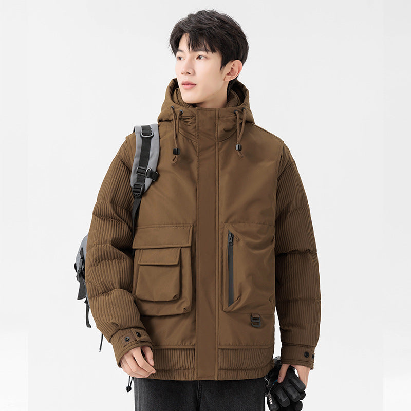 Herren Gepolsterte Winterjacke mit Kapuze, gesteppte Ärmel und Cargo-Taschen Mune Fashion
