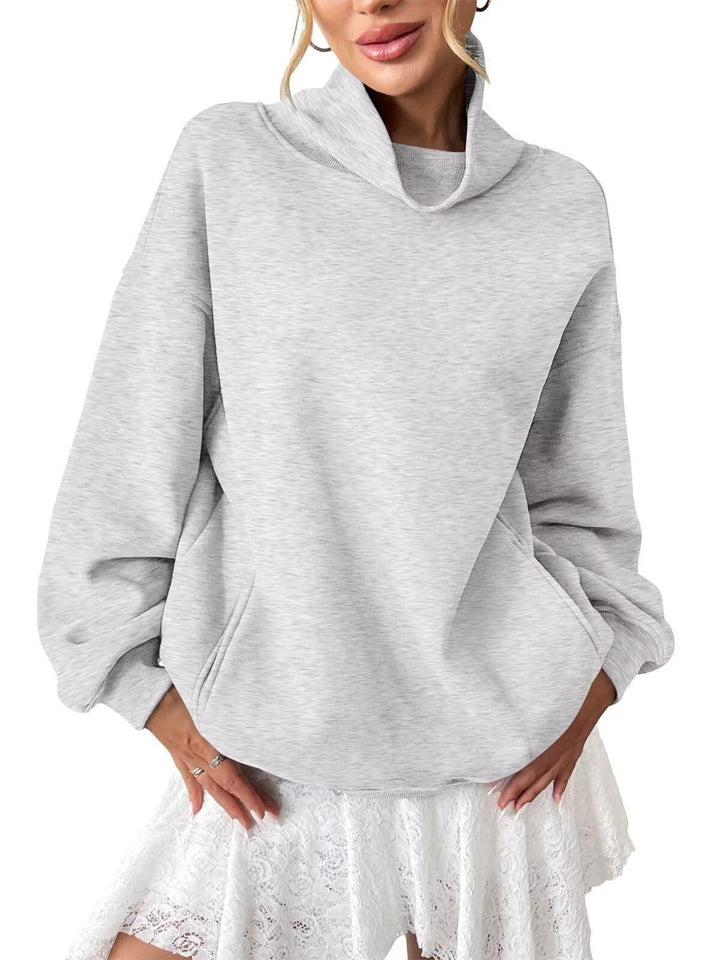 Women's Casual Oversized Sweatshirt with Funnel Neck and Kangaroo Pocket Mune Fashion